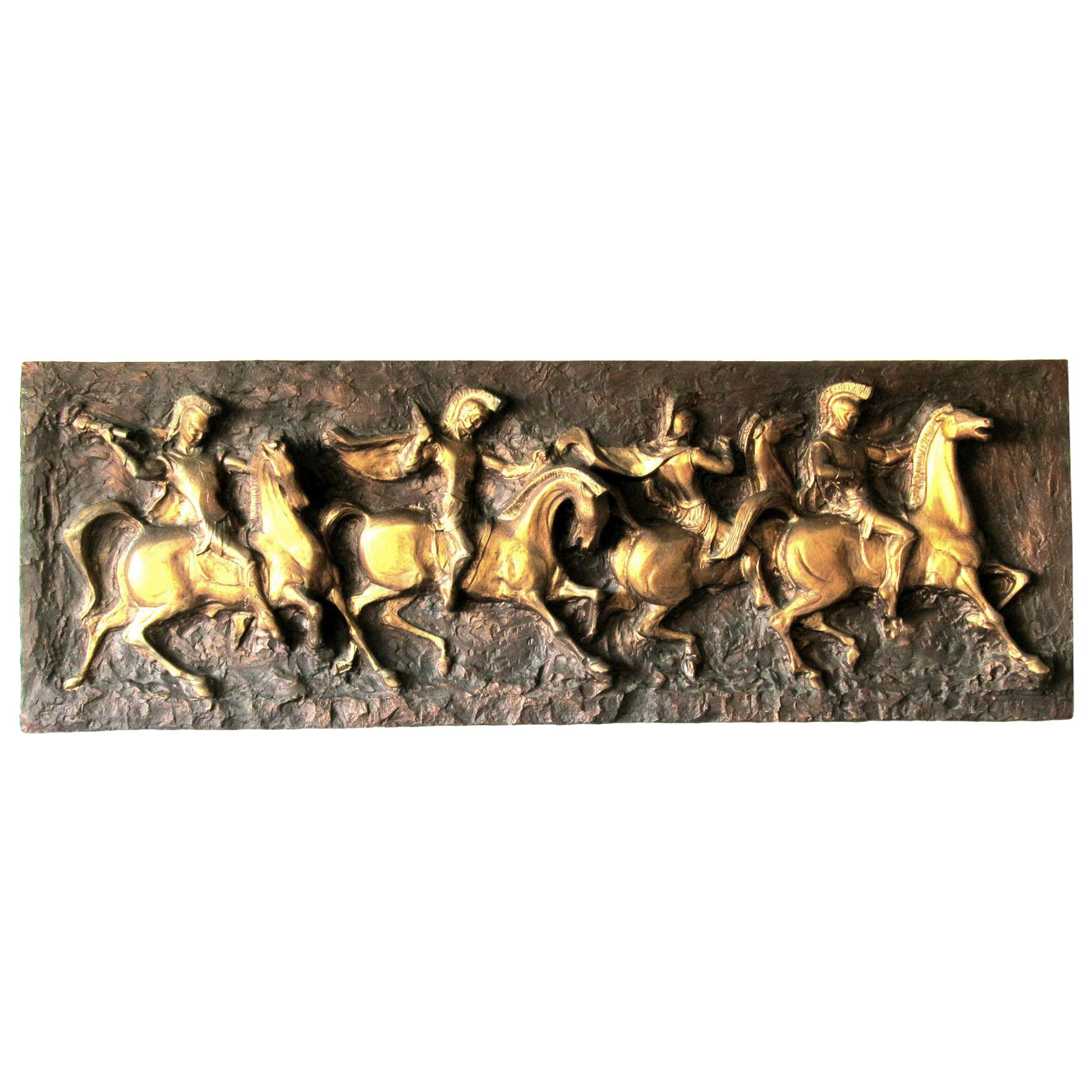 J. Segura Roman Soldiers on Horses Cast Resign Wall Sculpture, 1960s For Sale