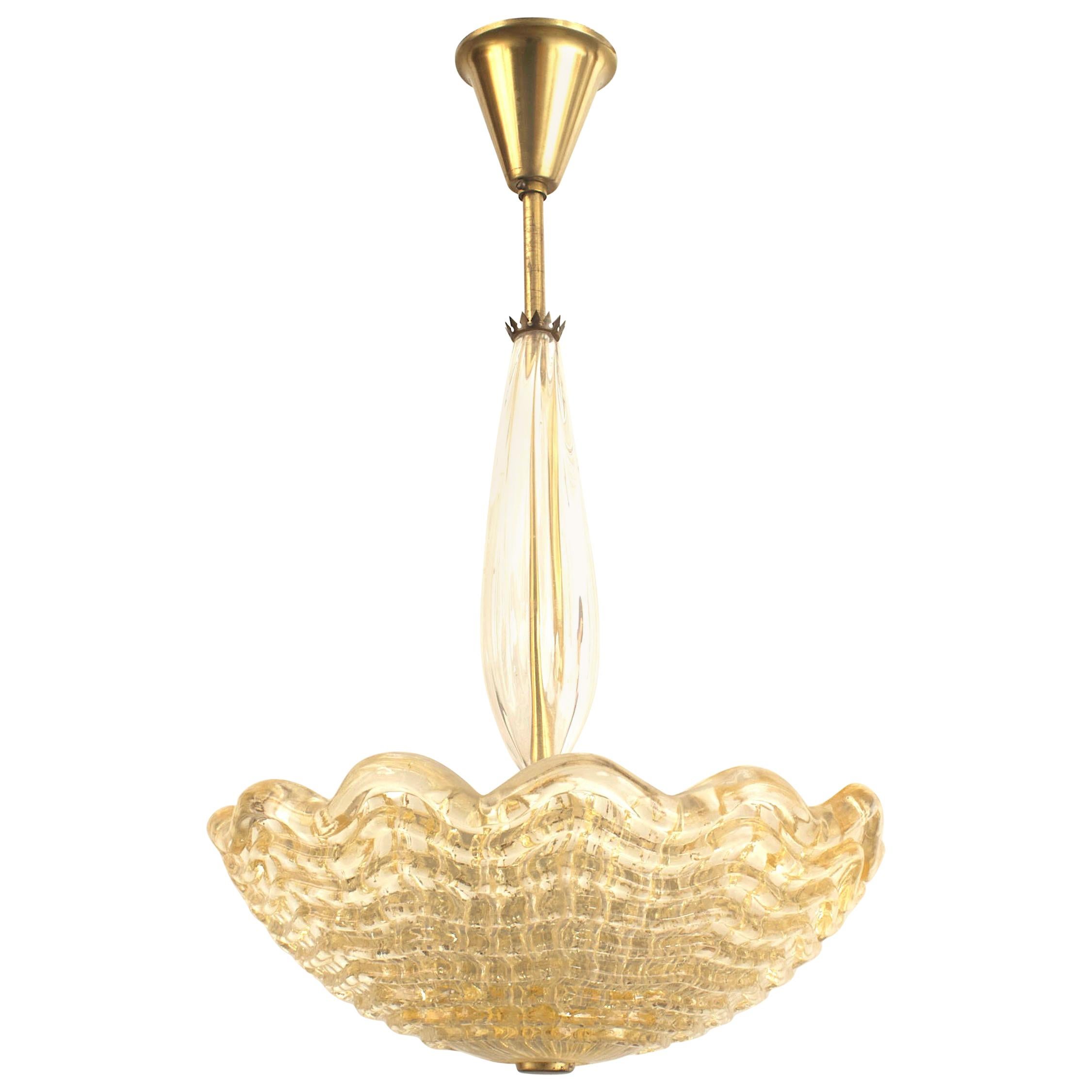 Mid-Century Swedish Orrefors Molded Gold Dusted Glass Chandelier For Sale