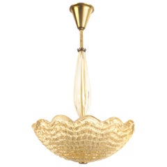Mid-Century Swedish Orrefors Molded Gold Dusted Glass Chandelier