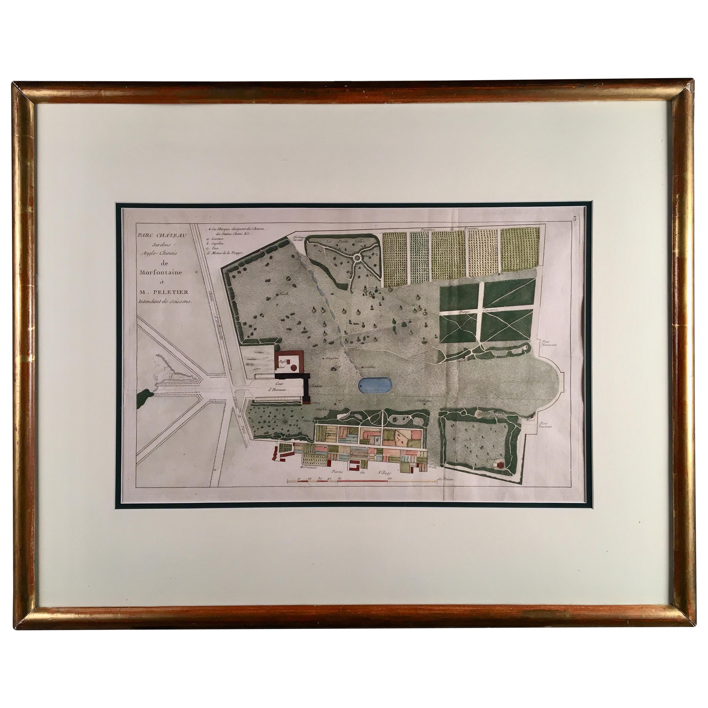 French Hand-Colored Garden Plan, 18th Century