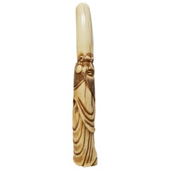 Edo Period Japanese Fukurukuju Deer Horn Netsuke, 1840s