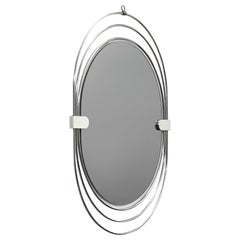 Oval Wall Mirror in Stainless Steel, Triple Frame, Smoked Mirror, Italy, 1970s