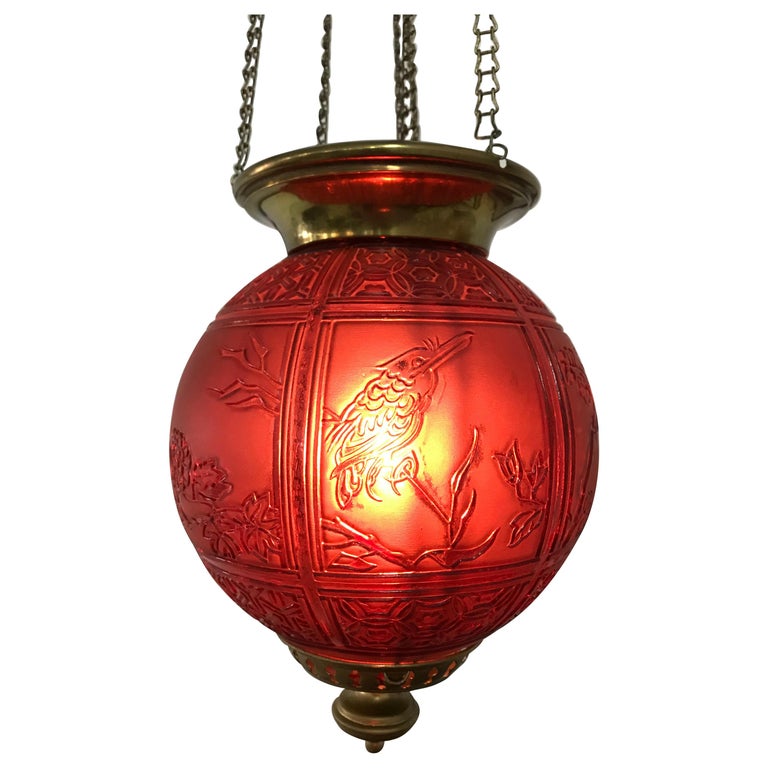 Art Nouveau “Ornithological” Candle Lantern by Baccarat, France, circa 1890-1920 For Sale
