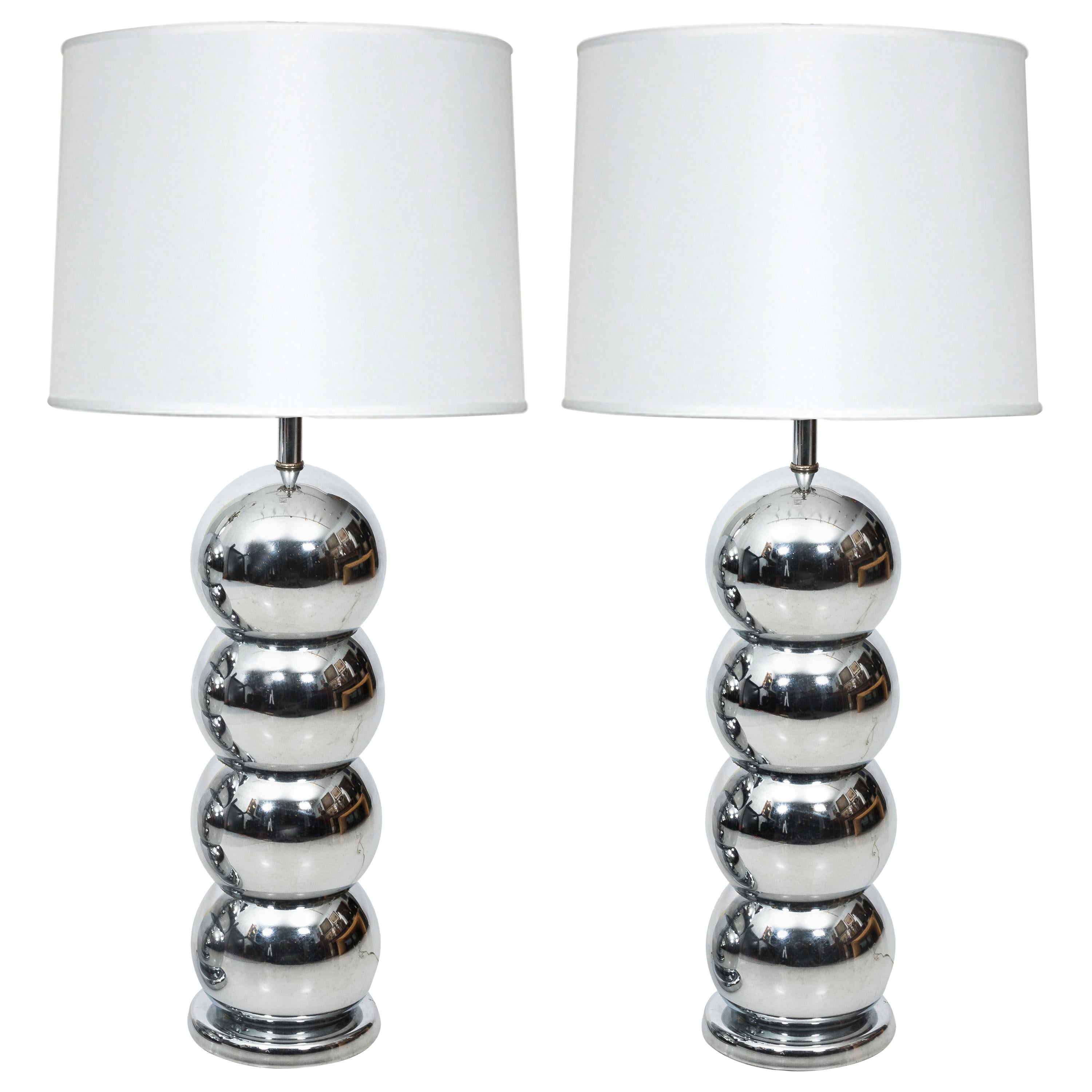 Pair of Chrome Ball Lamps