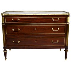 19th Century Louis XVI Style Commode with Brass Gallery and Marble Top