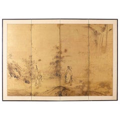18th Century Japanese Four Panel Kano School Screen