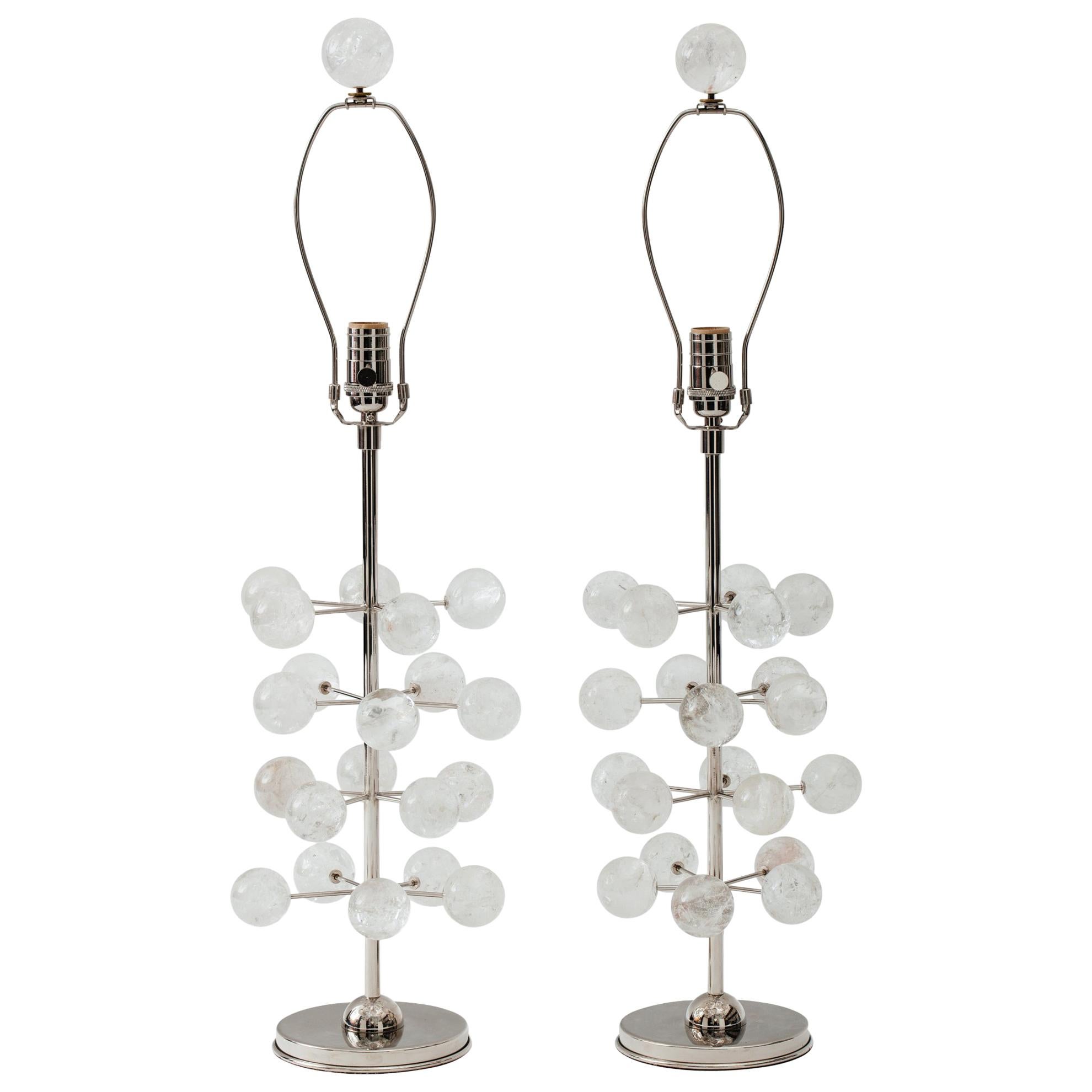 Rock Crystal Orb Tree Lamps with Nickel Bases