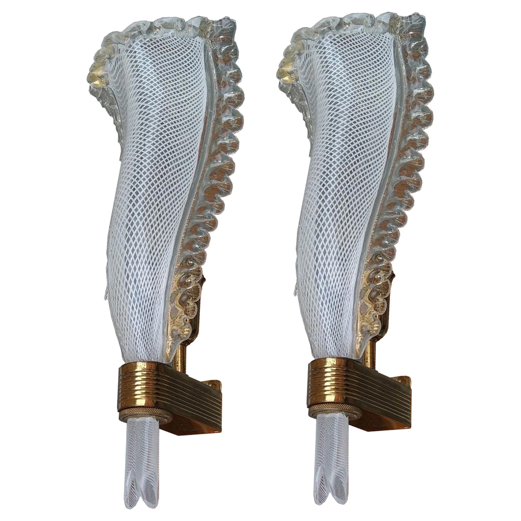 Pair of Sconces "Reticello" by Barovier & Toso, Murano, 1950s