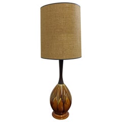 Mid-Century Modern Drip Glaze Ceramic Walnut Table Lamp