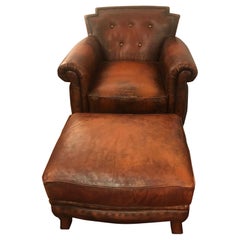 Super Stylish and Handsome Leather Club Chair and Ottoman by Councill