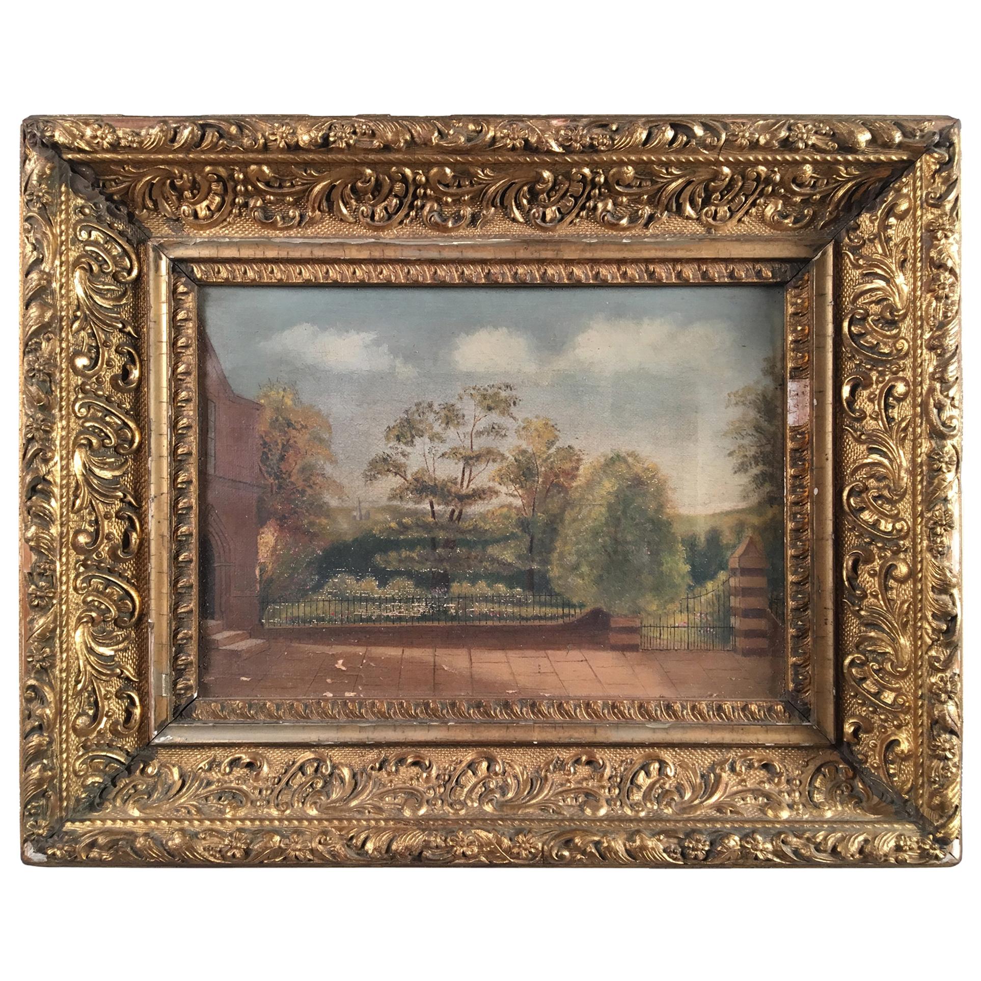 Painting of Church Wall and Garden, French, 19th Century