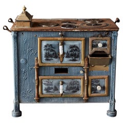 Used French Art Nouveau Enameled Blue Stove or Oven