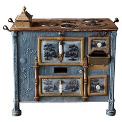 Cuisinière ou four Art Nouveau émaillé bleu français