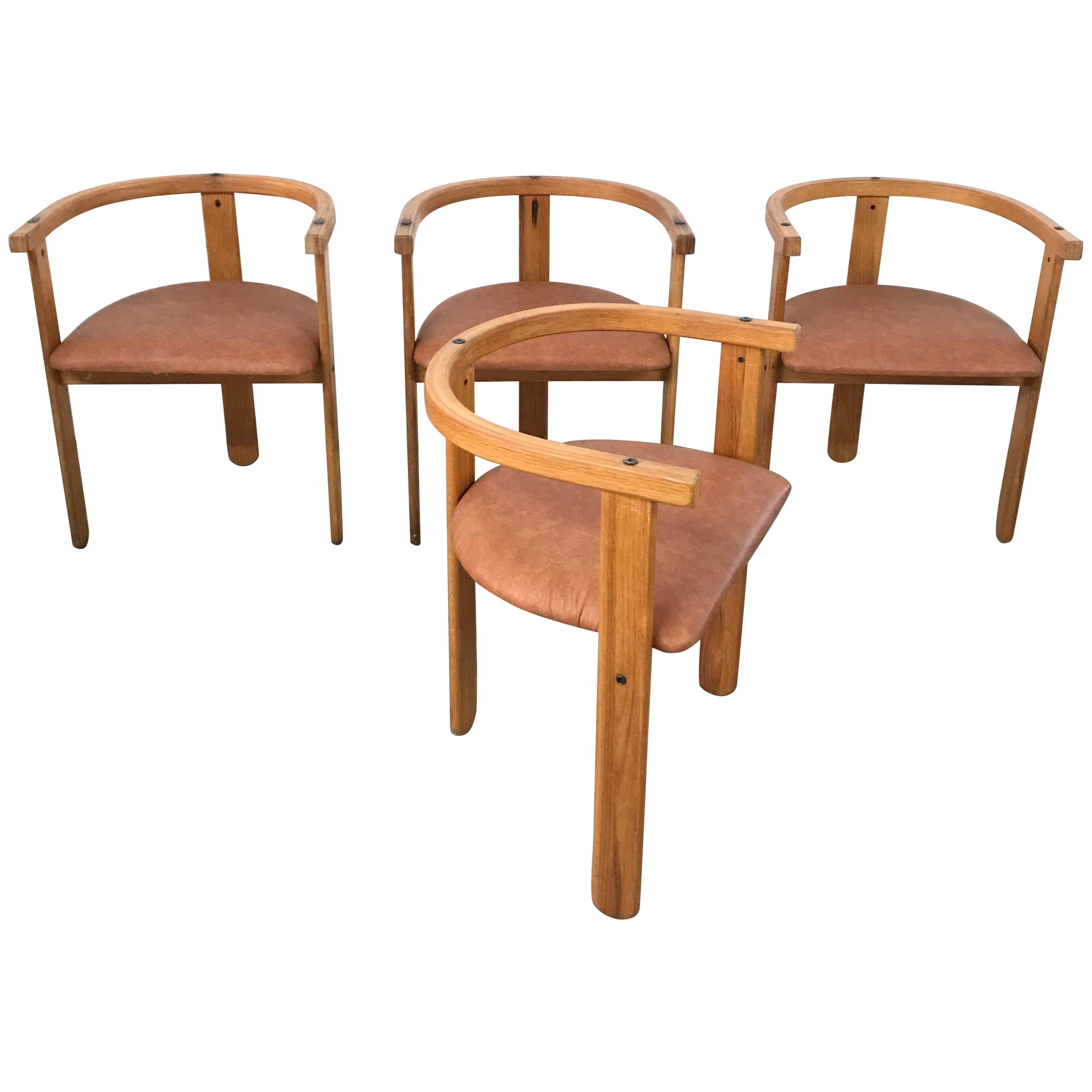 Set of Four Oak Dining Chairs, Style of Carlo Scarpa, circa 1968