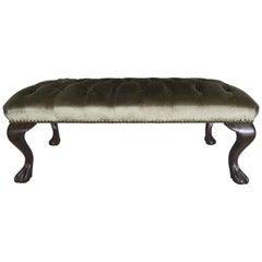 English Chippendale Style Bronze Tufted Velvet Bench