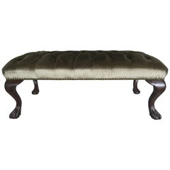 English Chippendale Style Bronze Tufted Velvet Bench