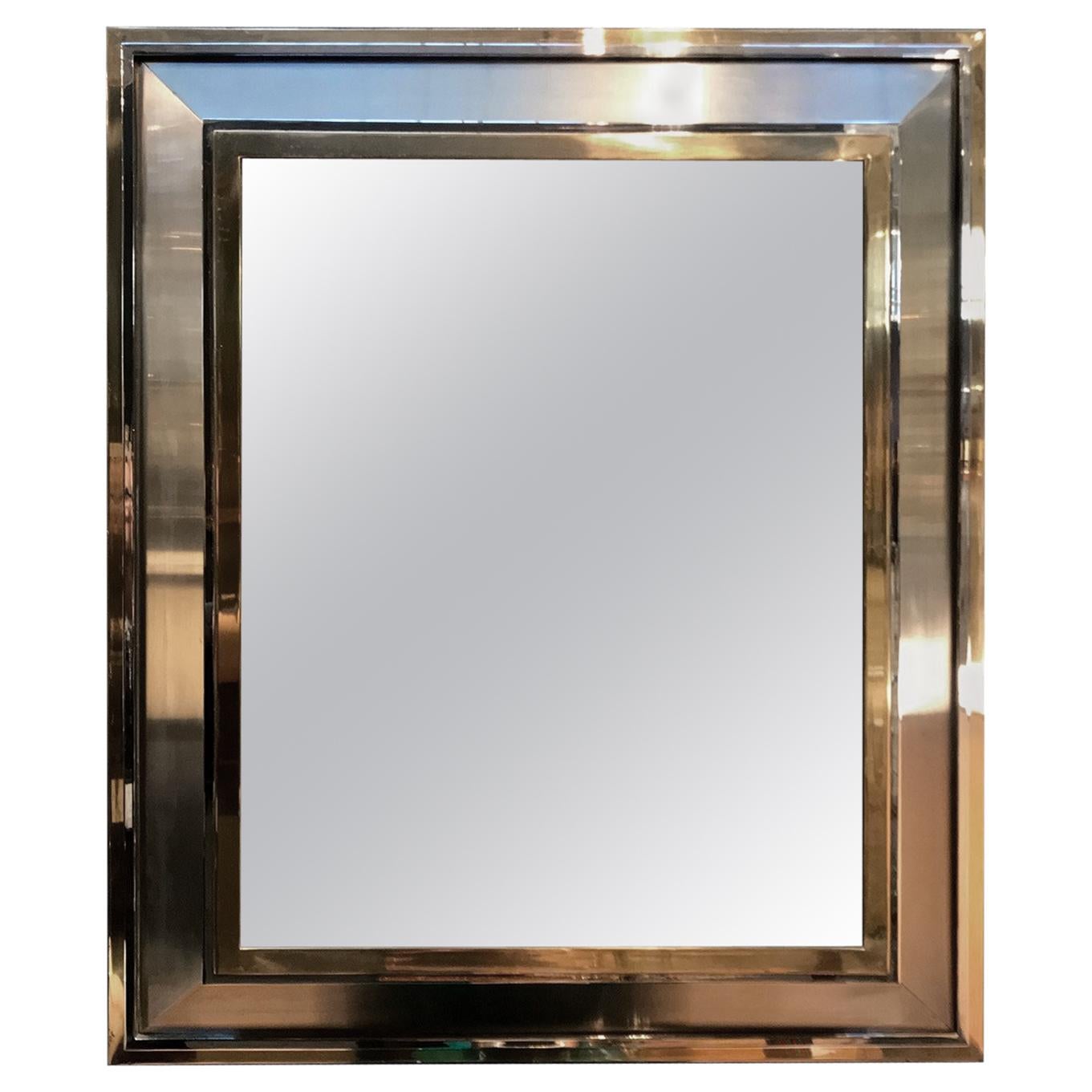 Beautiful Modernist Brass Chrome and Brushed Steal Rectangular Mirror