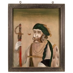 Reverse Painting on Glass, Portrait of a Mughul Prince, India, 19th Century