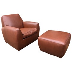 Dakota Jackson Leather Ke-Zu Swivel Club Chair and Ottoman, 1988