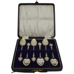 Set of 6 Early 20th Century Solid Silver Cased Tea Spoons