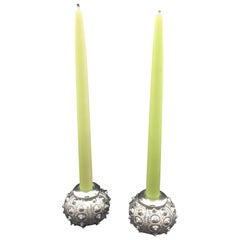 Pair of Creel and Gow "Radziwill" Silvered Urchin Candle Stick Holders 