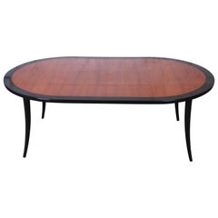Harvey Probber Teak and Black Lacquer Saber Leg Extension Dining Table, 1950s