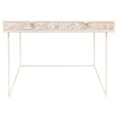Customizable White Blossom Glass Mosaic Desk with Metal Base by Ercole Home