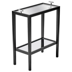 "T" Drink Table with black stain, mirrored inserts and polished chrome hardware