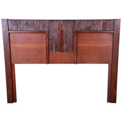 Lane Pueblo Brutalist Mid-Century Modern Oak Queen Size Headboard, 1970s