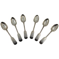 Antique Mid-19th Century Set of 6 Victorian Sold Silver Spoons Edinburgh, 1849