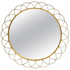 1960s Large Italian Brass Wall Mirror with Ring Design