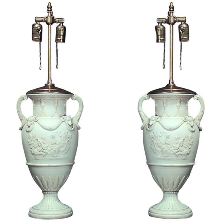 Pair of French Louis XVI Style Porcelain Urn Tables Lamps