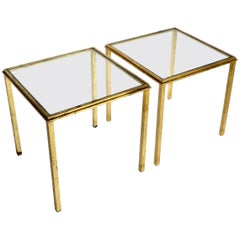 Roger Thibier Pair of French Gilded Iron Side Tables