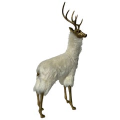 Brass Deer Sculpture in Fur Christmas Decor