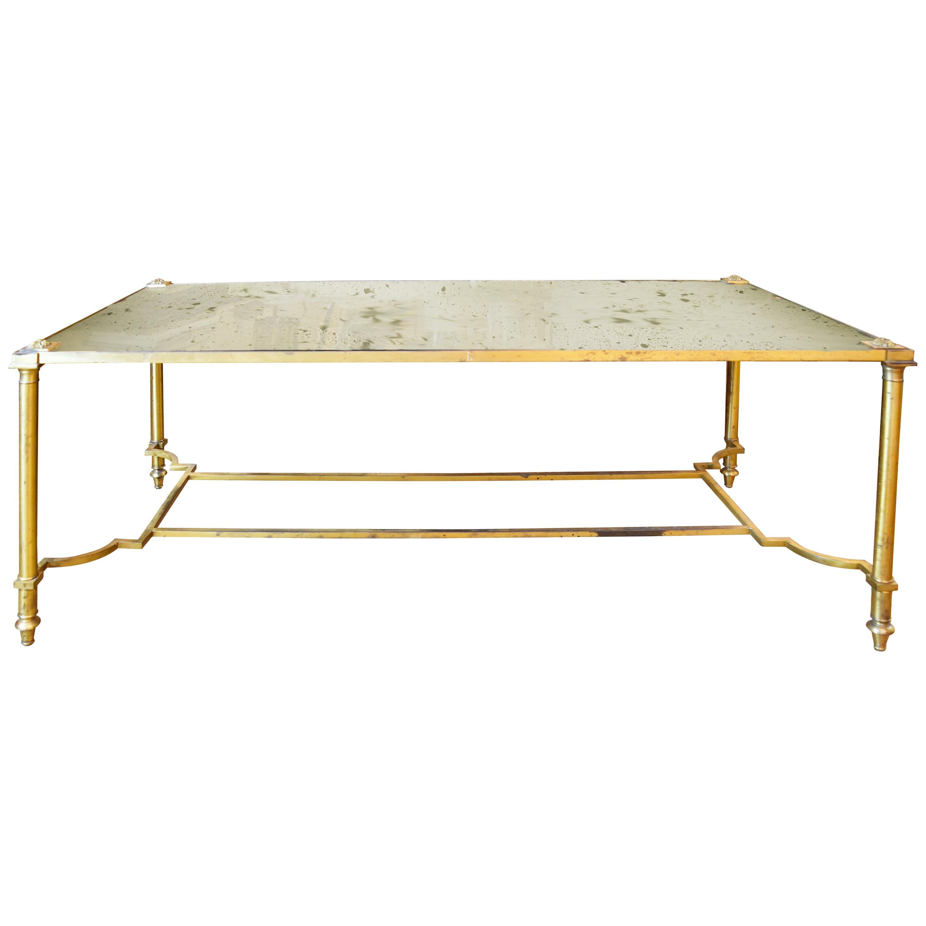 Vintage French Coffee Table with Antiqued Mirrored Top