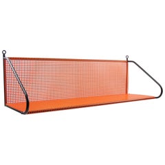 Mathieu Matégot Style Orange and Black Perforated Metal Wall Mounted Shelf