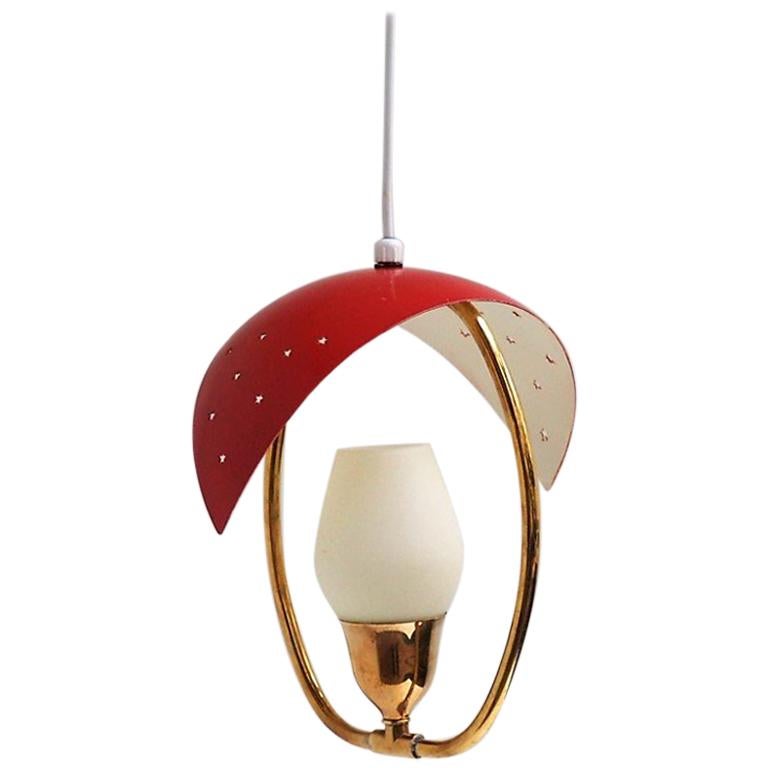 Pendant with Red Shade Decorated with Stars Made, by Danish Fog & Mørup, 1950s For Sale