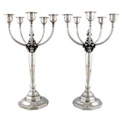 Pair of Impressive Five Armed Georg Jensen Candelabras in Sterling Silver