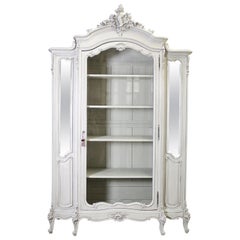 20th Century Louis XV Style Carved French Armoire Painted Antique White