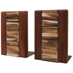 Jane and Gordon Martz Walnut Ceramic Bookends for Marshall Studios