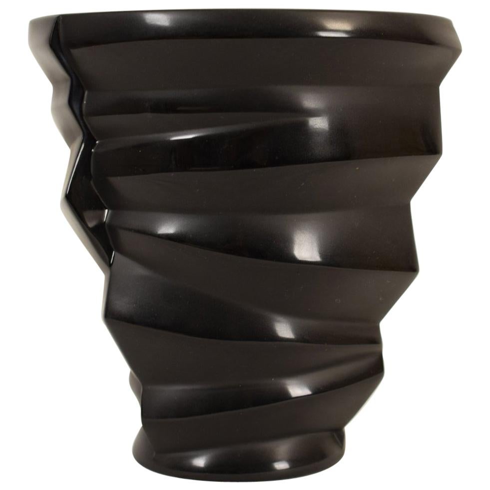 21st Century, French Black Glass Vase Dixie by Lalique