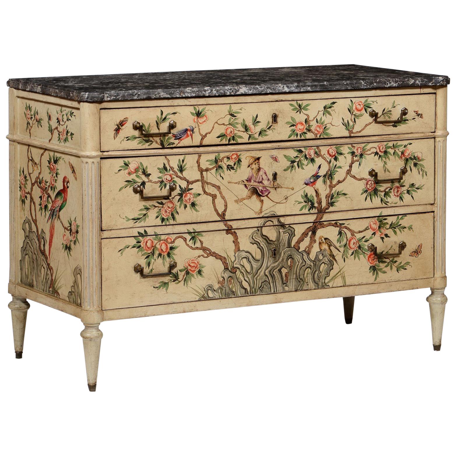 Piedmont Chinoiserie Lacquered Wood Chest of Drawers, 18th Century