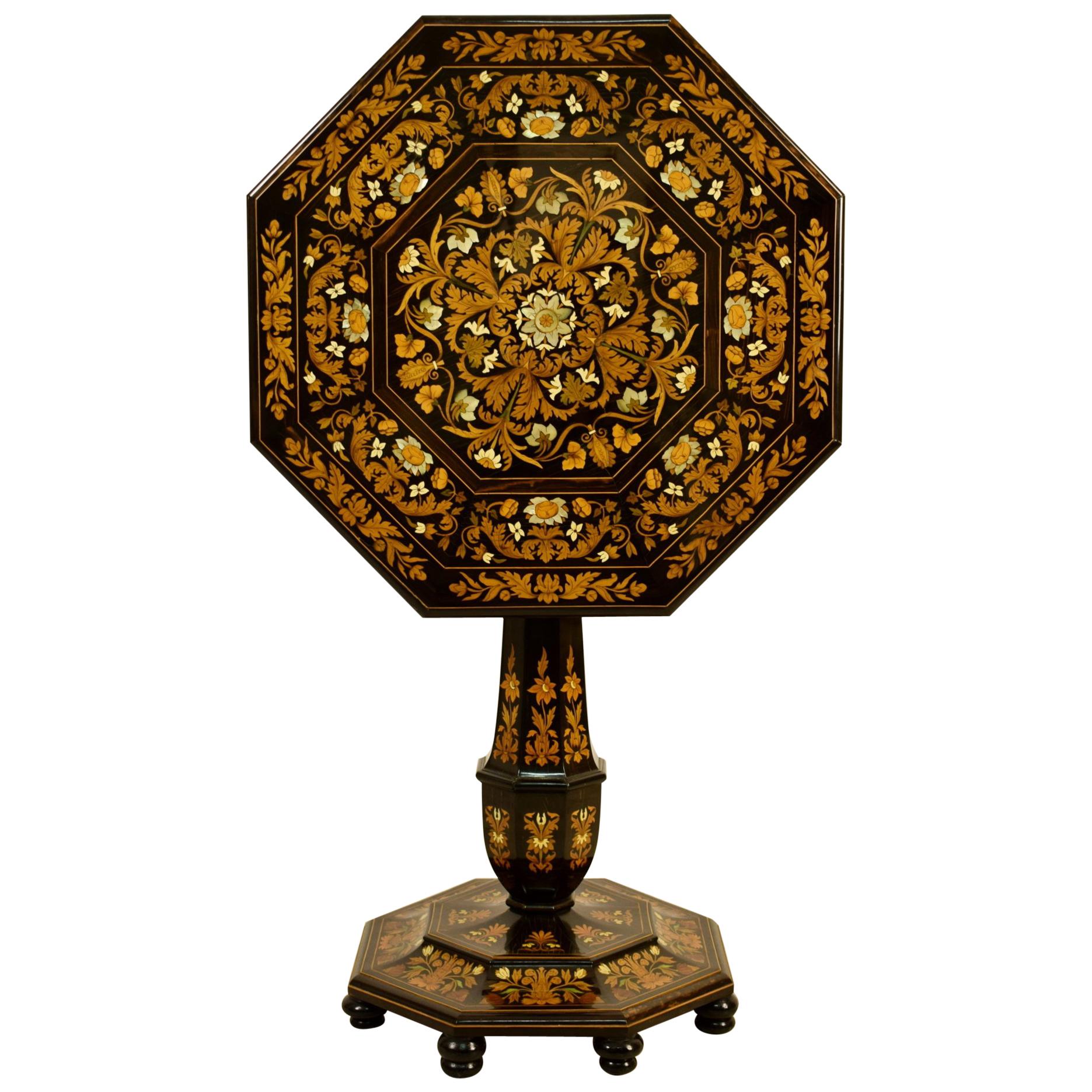 19th Century Luigi and Angiolo Falcini Inlaid on Ebony Octagonal Centre Table