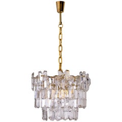 J.T. Kalmar Palazzo Chandelier Gold Brass Glass, 1970s