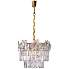 Vintage J.T. Kalmar Palazzo Chandelier Gold Brass Glass, 1970s