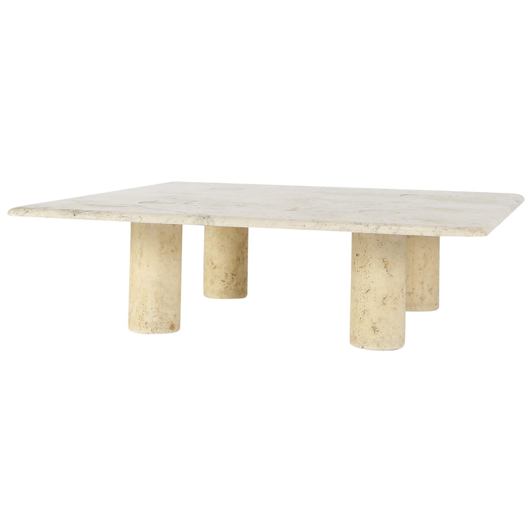 Angelo Mangiarotti Travertine Coffee Table for Up&Up, Italy, 1970s