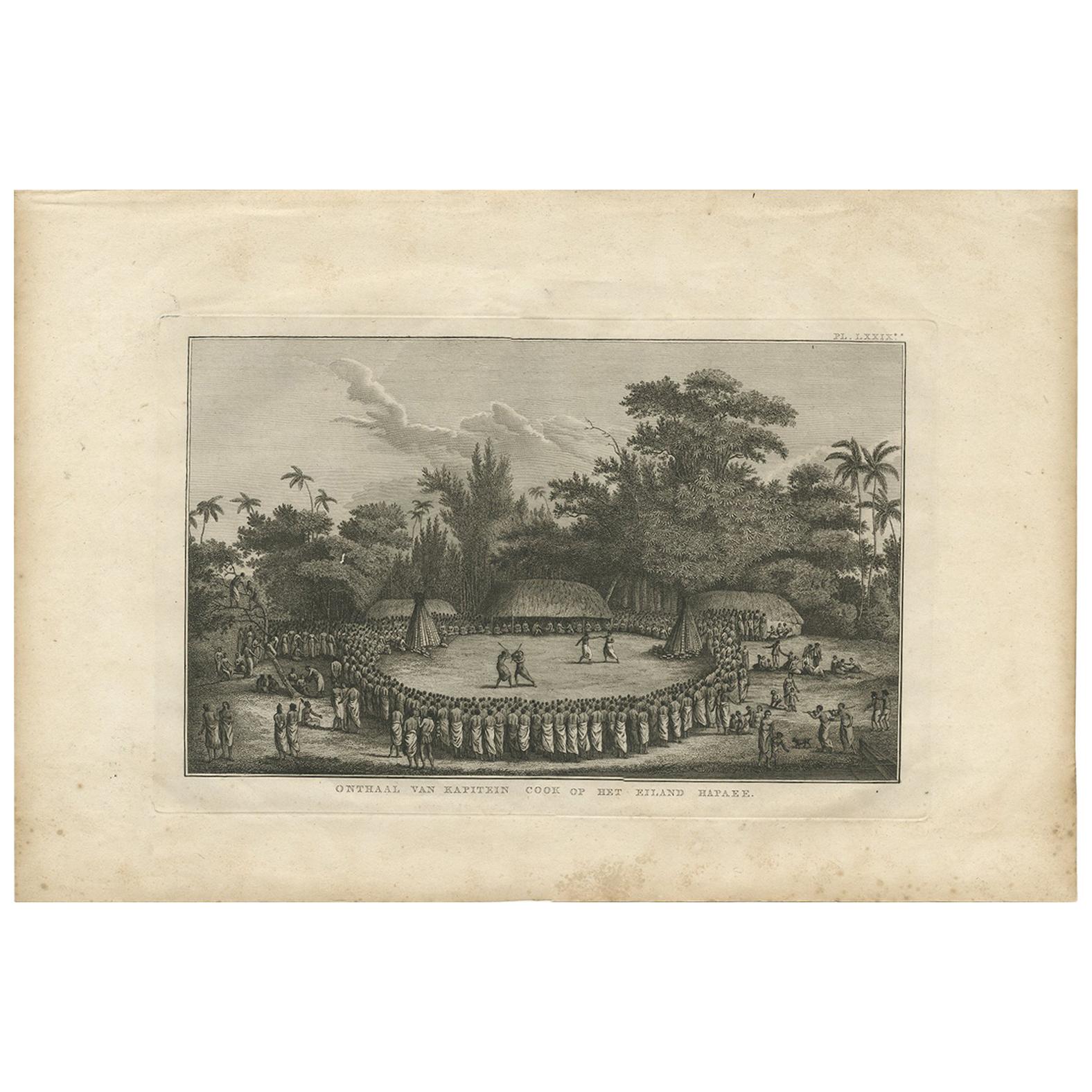 Antique Print of the Arrival of Captain Cook, 1803 For Sale