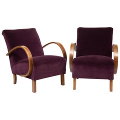 Vintage Pair of 1930s Art Deco Redcurrant Armchairs Lounge Chairs by Jindrich Halabala