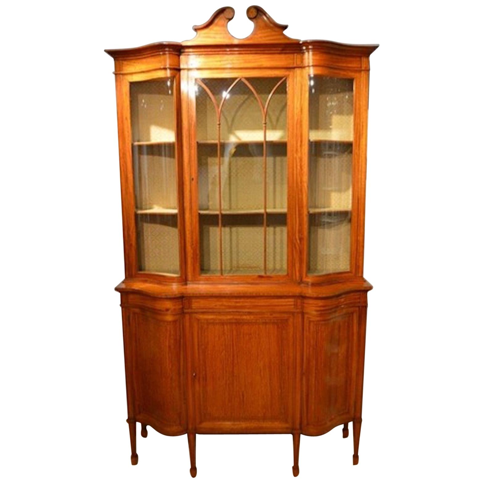 Satinwood Edwardian Period Serpentine Antique Display Cabinet by Maple & Co.