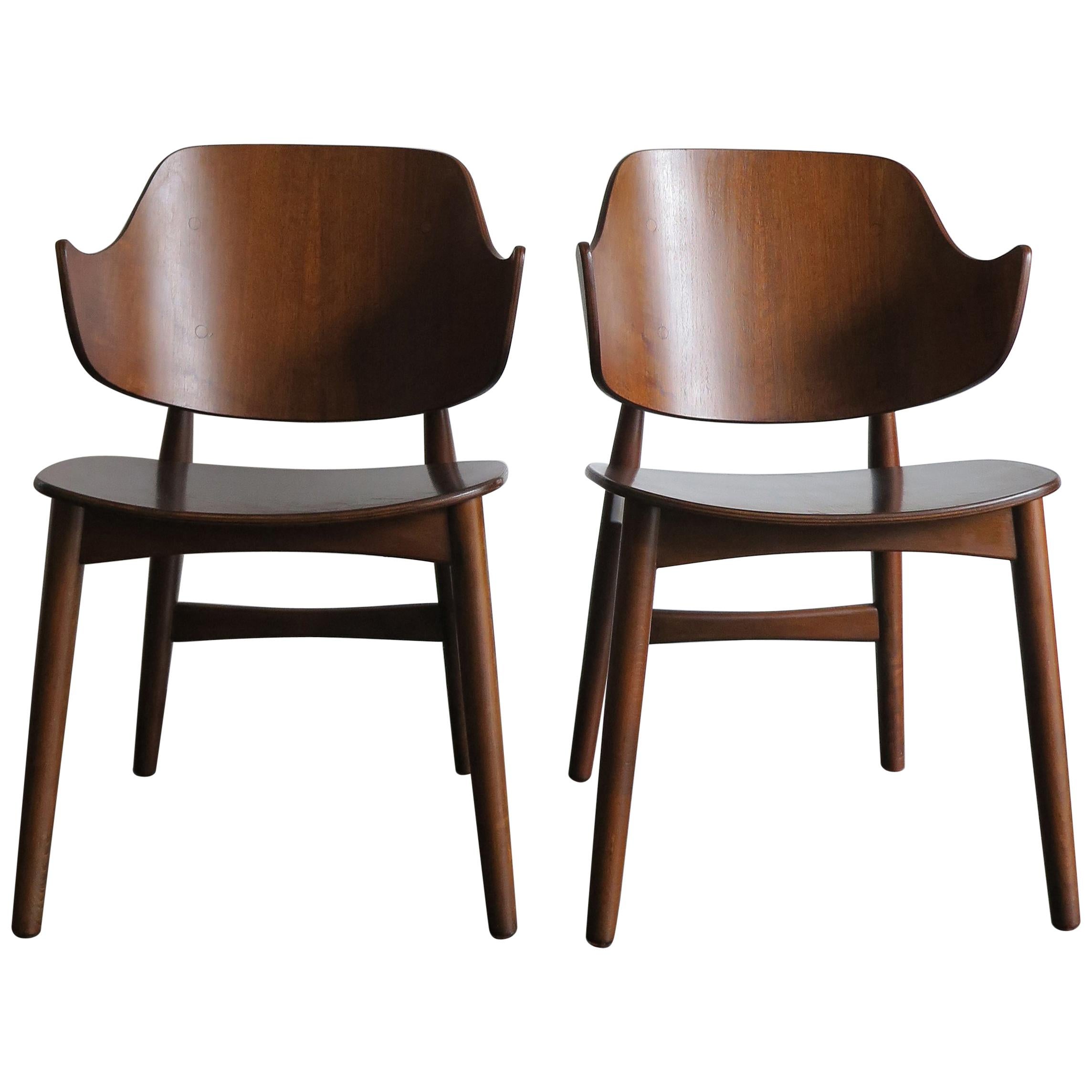Jens Hjorth Scandinavian Midcentury Modern Wood Chairs Armchairs, 1950s